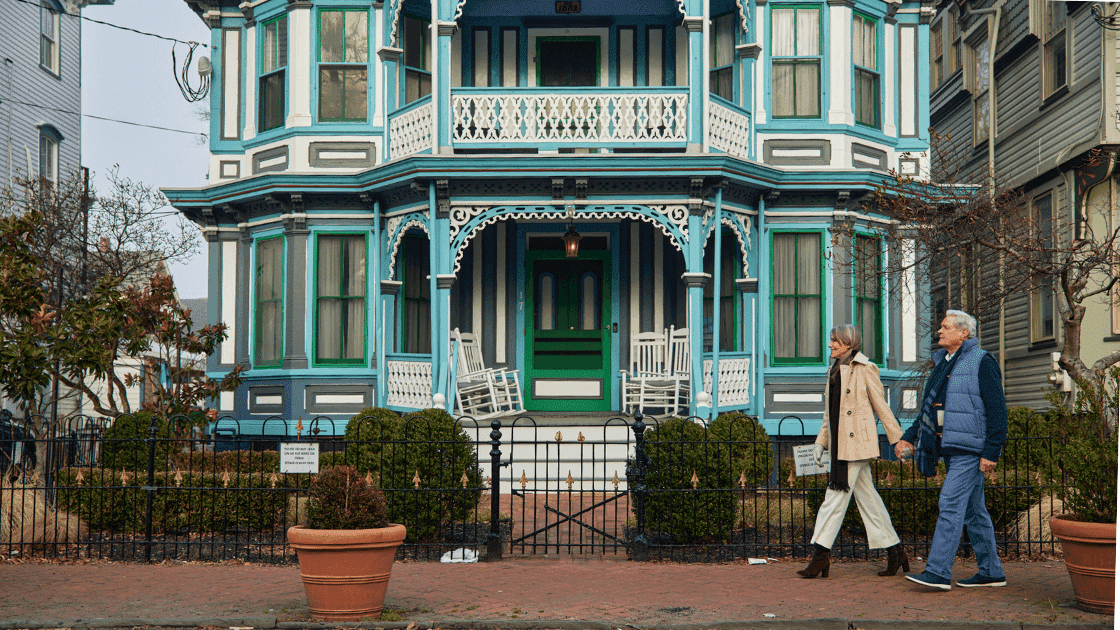 Couple looking at Victorian Home in Cape May.