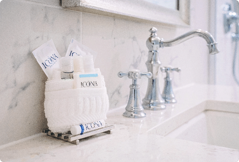 ICONA toiletries in the hotel bathroom