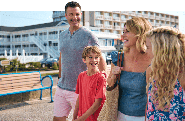 Family walking on the Cape May promenade