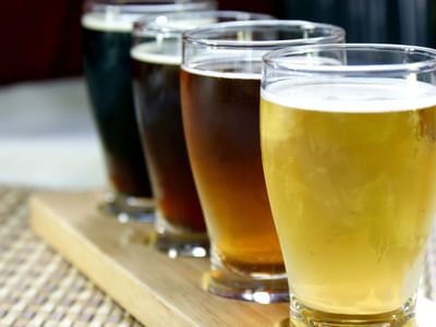 Flight of beer lined up at a brewery