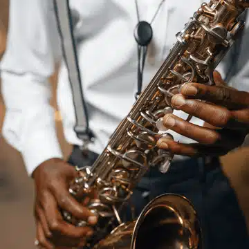 Closeup of person playing the saxophone