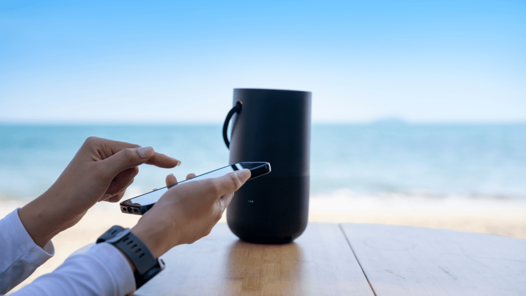 Bluetooth speaker on the beach