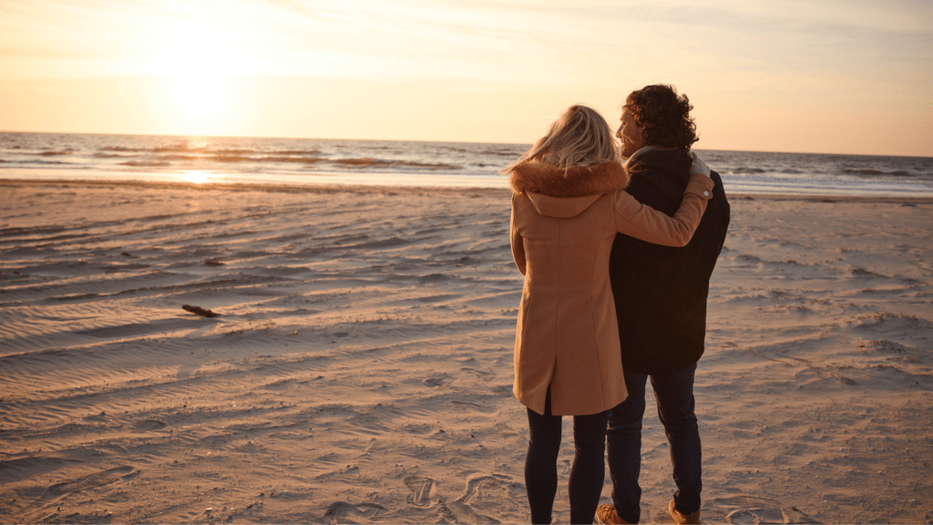 Couple on the Jersey Shore looking out at the ocean