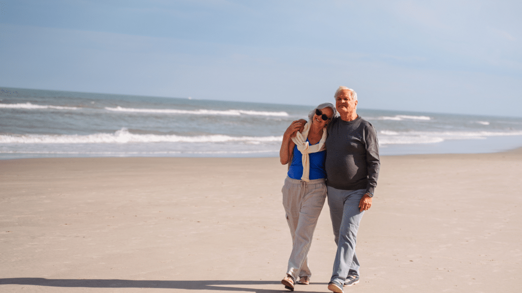 Couple walking on the beach